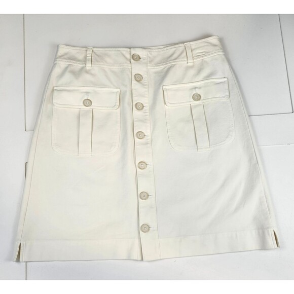 LOFT Cream Utility Skirt Button Front Safari Military Cotton Twill Size 12 - Picture 9 of 9